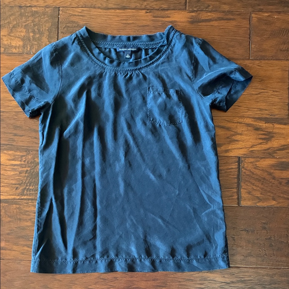 Navy 100% silk T-Shirt